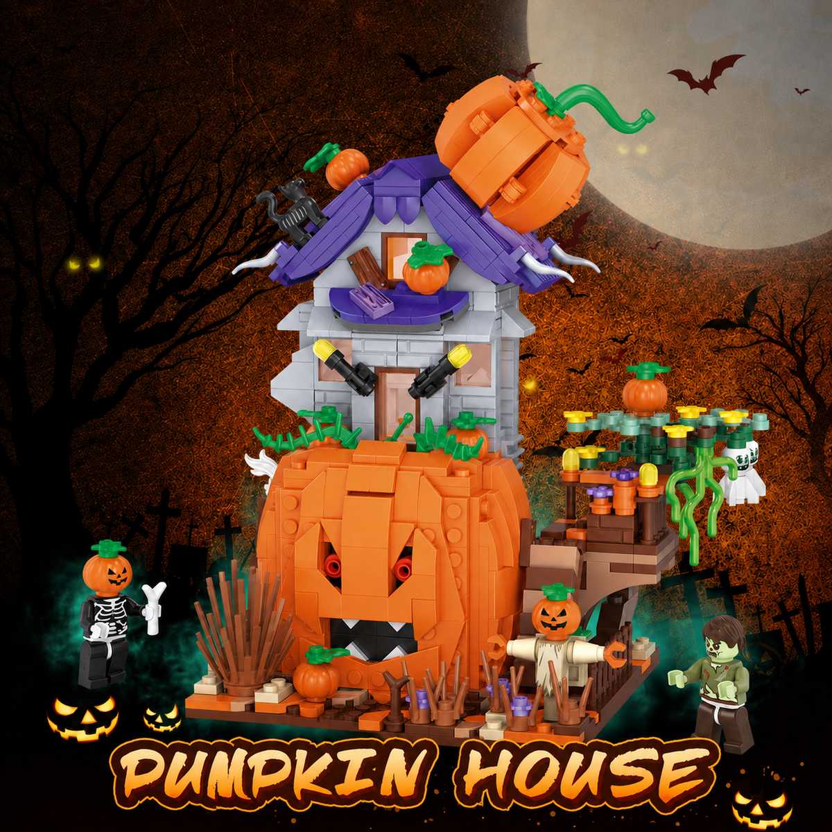 Halloween Pumpkin House Building Blocks Set