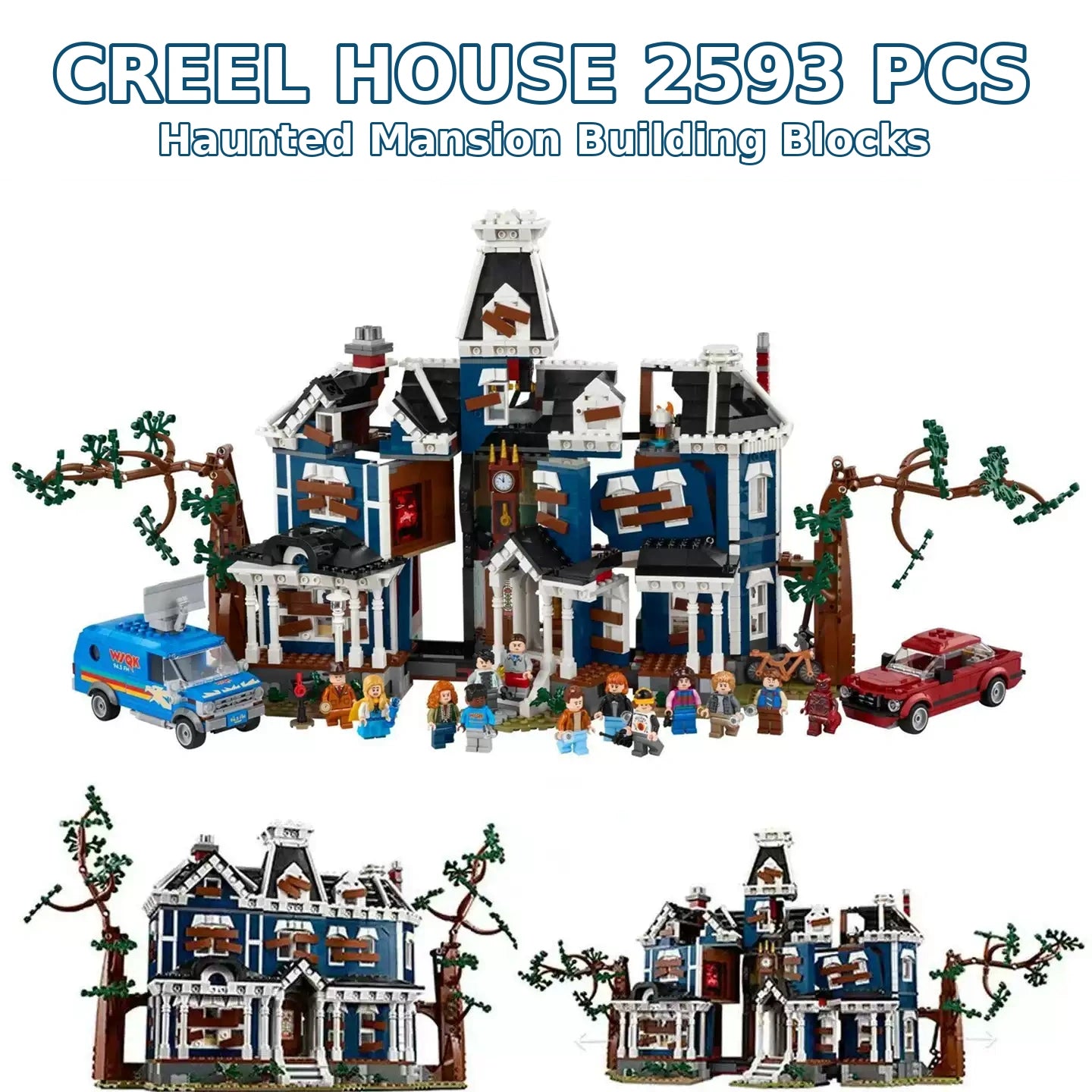 Haunted Mansion Building Blocks Set, 2593-Piece Gothic House Model with 13 Minifigures and 2 Vehicles