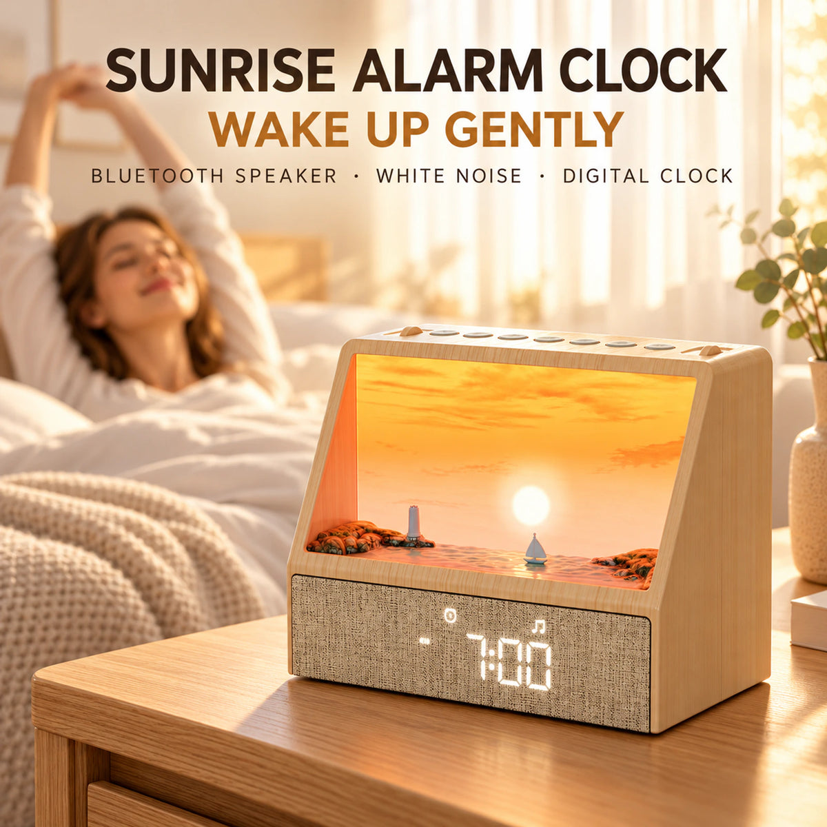 Sunrise Wake-Up Alarm Clock with Bluetooth Speaker & White Noise