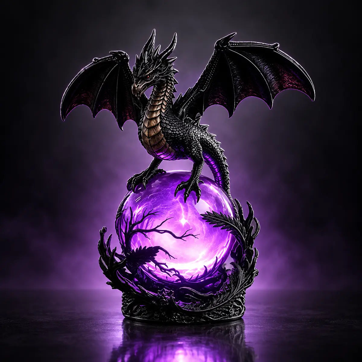 Gothic Dragon LED Crystal Ball Lamp – Mystical Resin Fantasy Décor