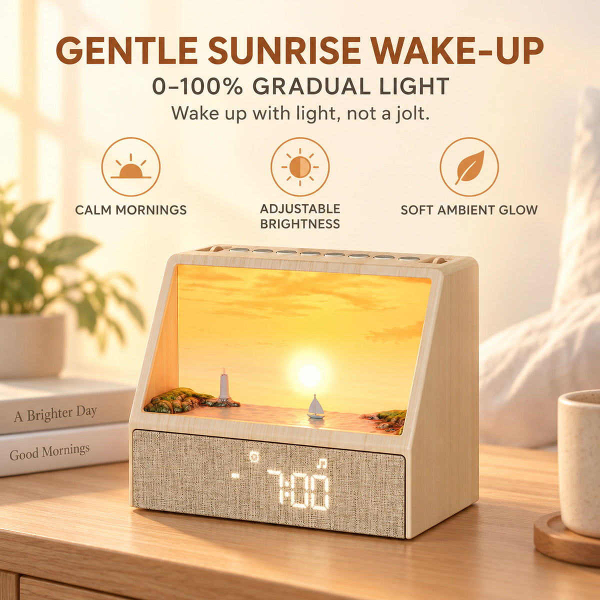 Sunrise Wake-Up Alarm Clock with Bluetooth Speaker & White Noise