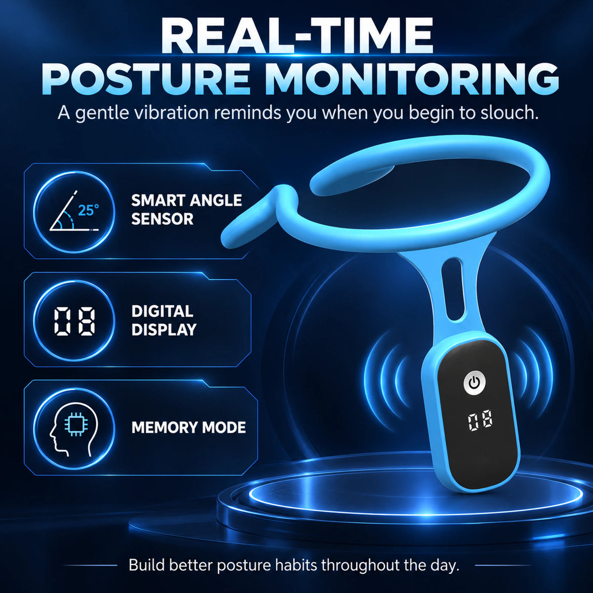 Smart Posture Reminder with LCD Display – Wearable Vibration Alert Neck Trainer