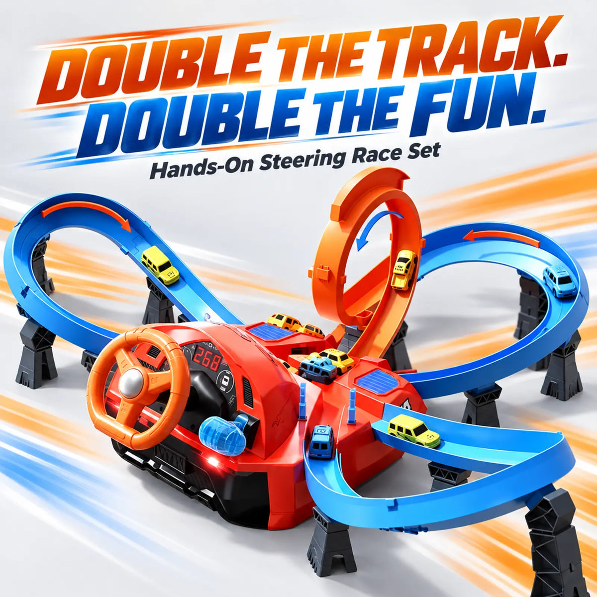 Steering Wheel Stunt Racing Track Set – 360° Loop Dual Car Race Toy
