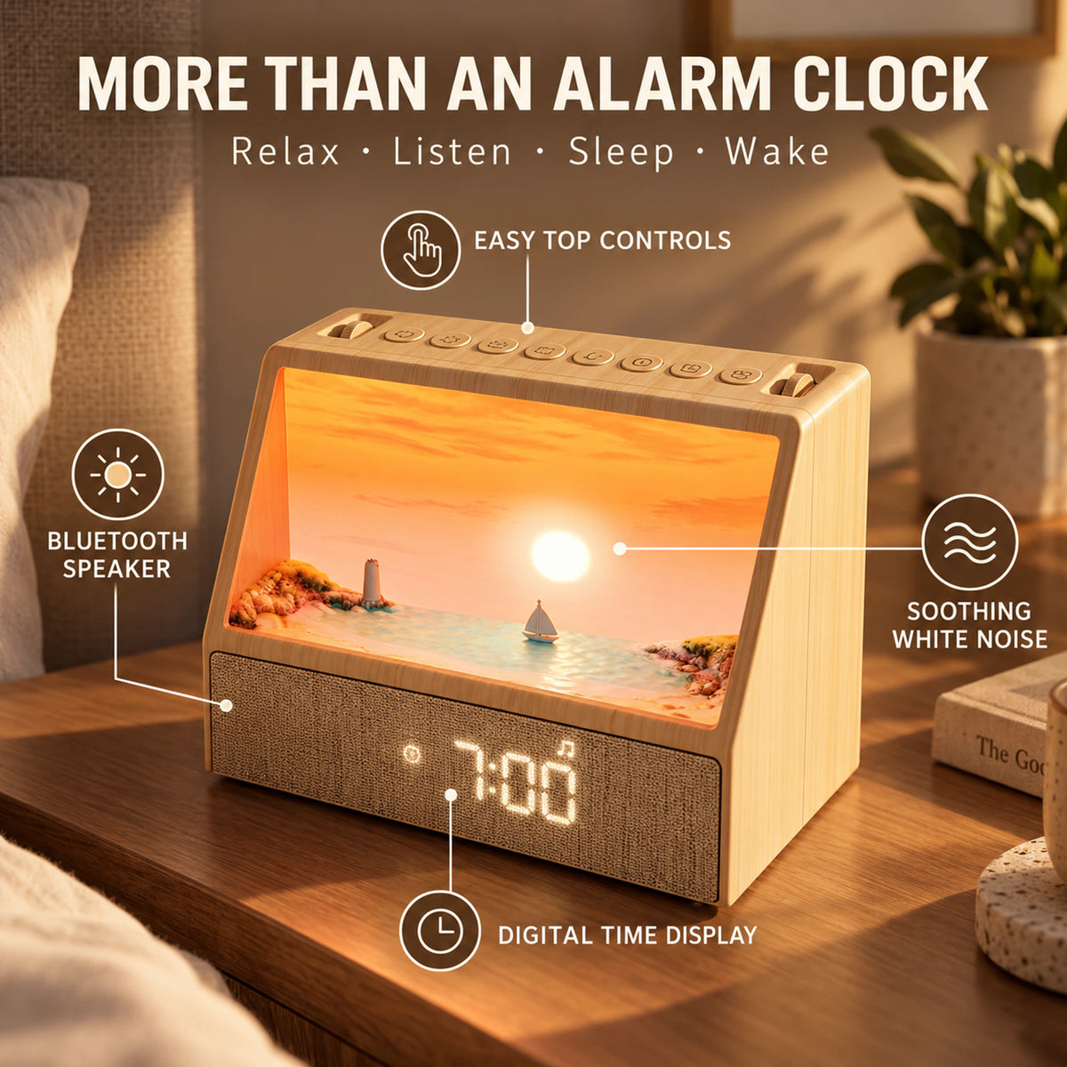 Sunrise Wake-Up Alarm Clock with Bluetooth Speaker & White Noise