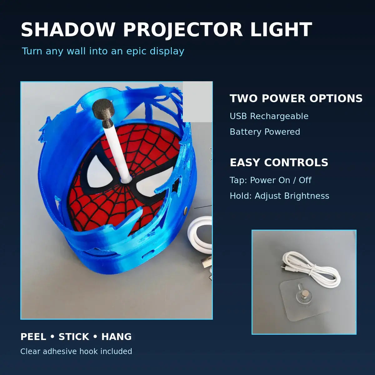 Lampe Murale Projecteur Ombre 3D – Décoration de Chambre Héros & Halloween