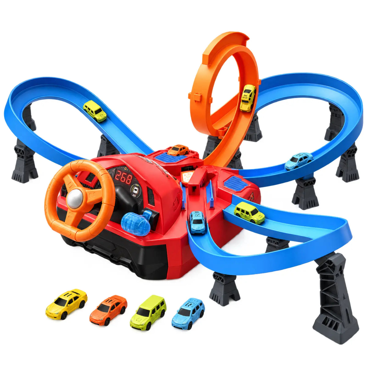 Steering Wheel Stunt Racing Track Set – 360° Loop Dual Car Race Toy