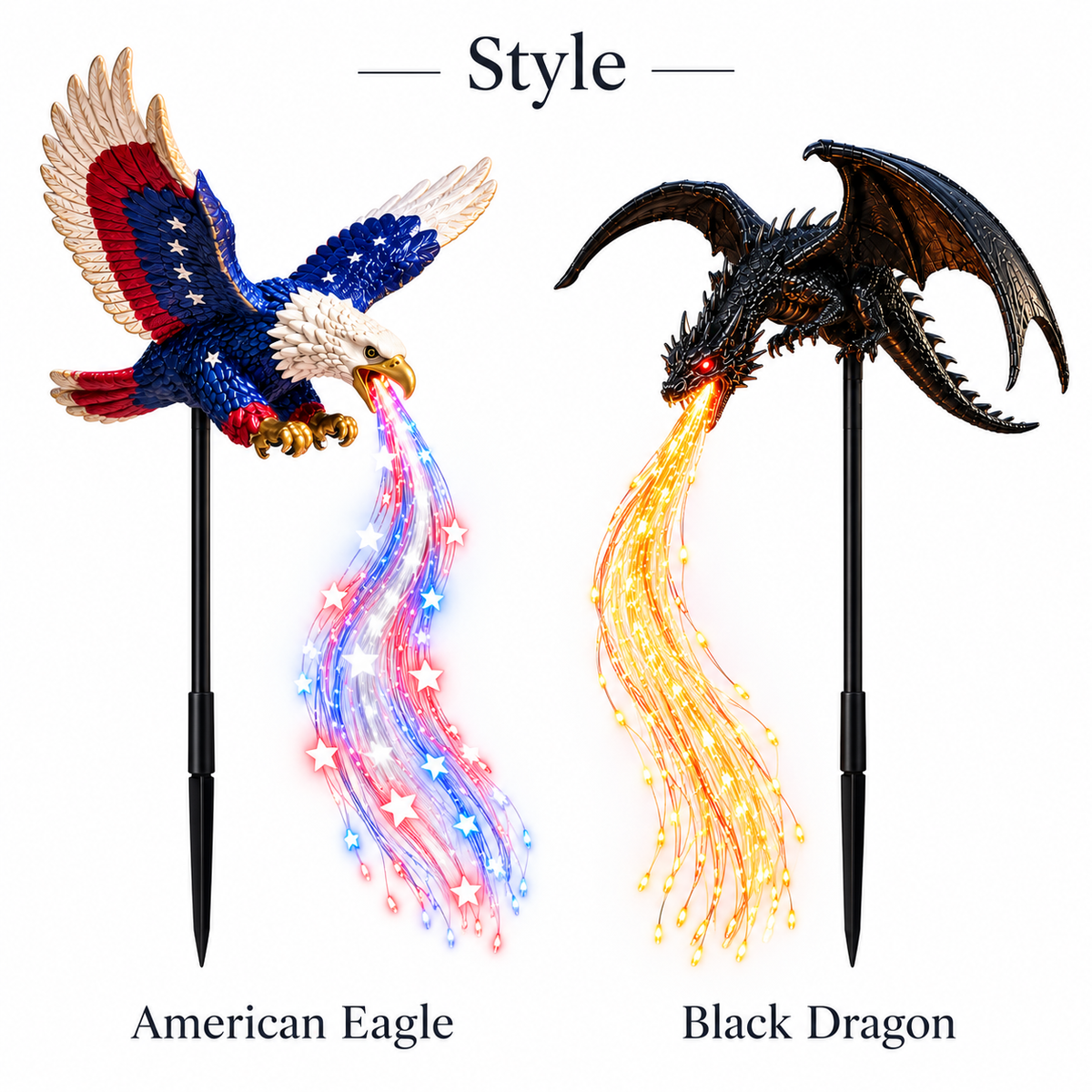 Fantasy Solar Garden Stake Light – American Eagle & Black Dragon