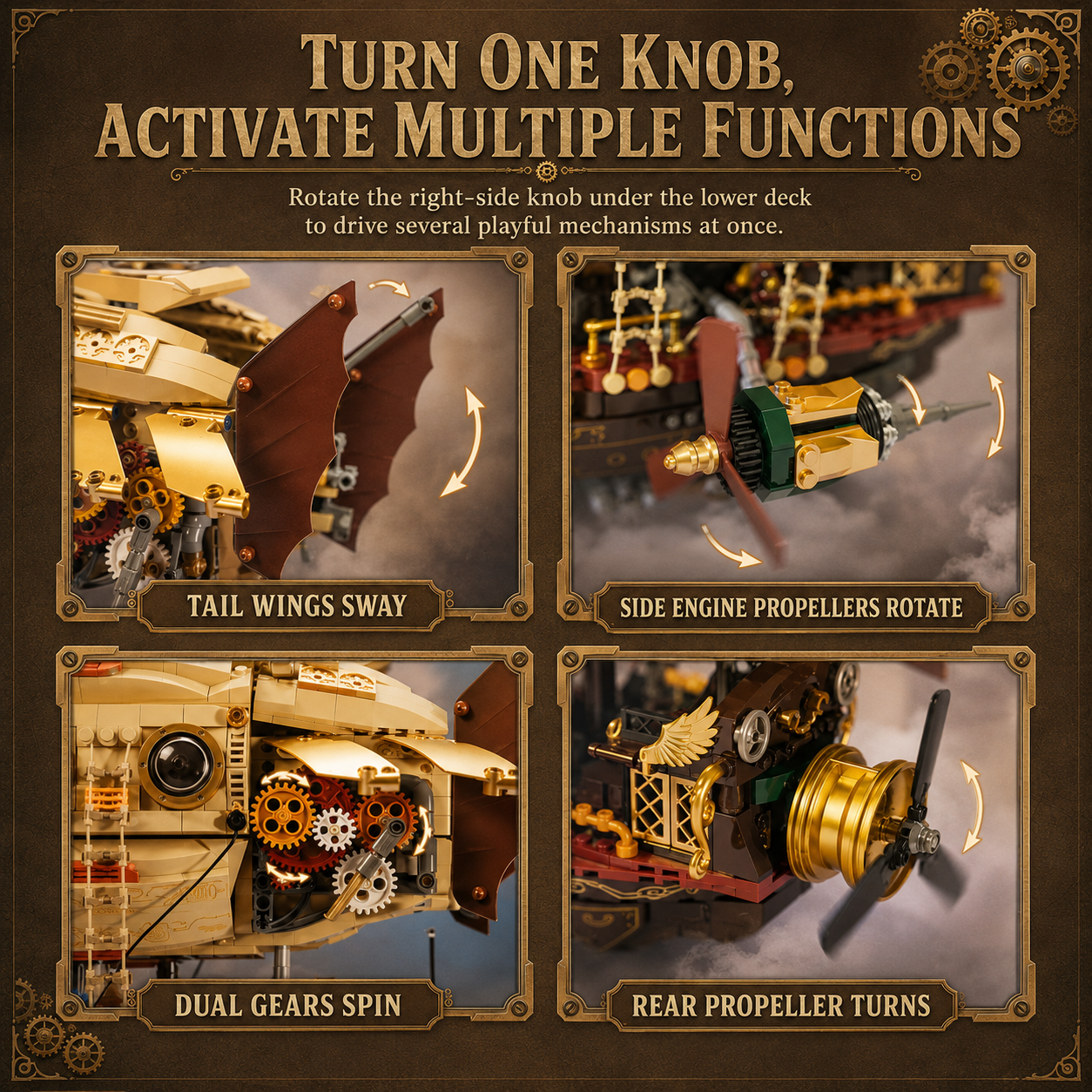 Steampunk Airship Building Block Set – Mechanical Fantasy Aircraft Model with 5 Adventure Characters