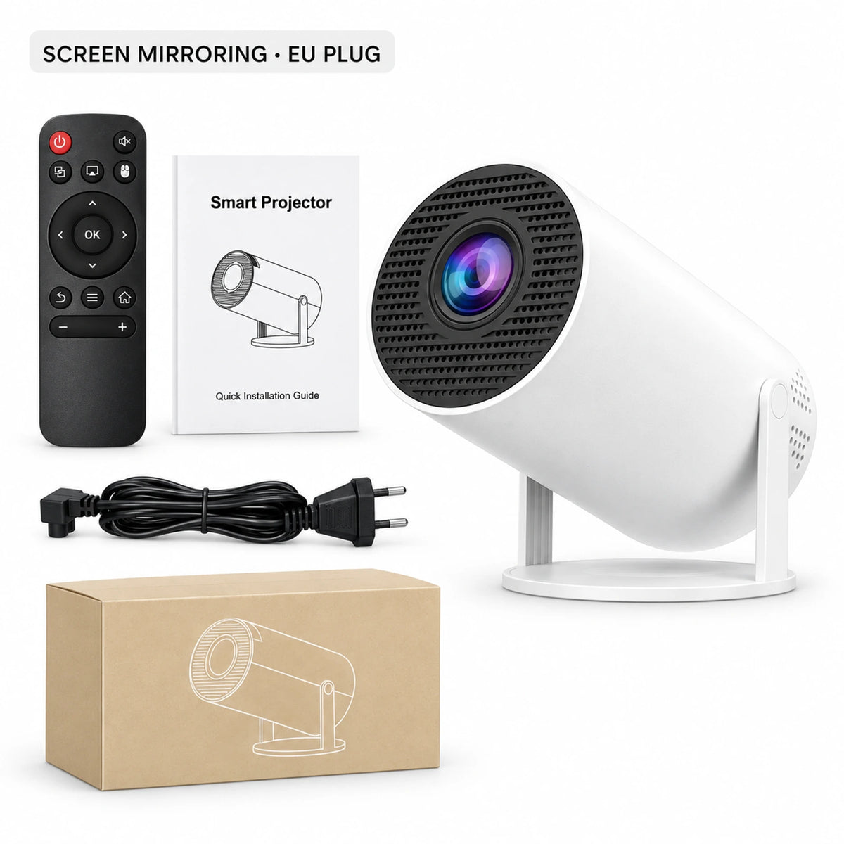 Smart Mini Projector with 1080P Native Resolution, Auto Focus & 180° Adjustable Stand