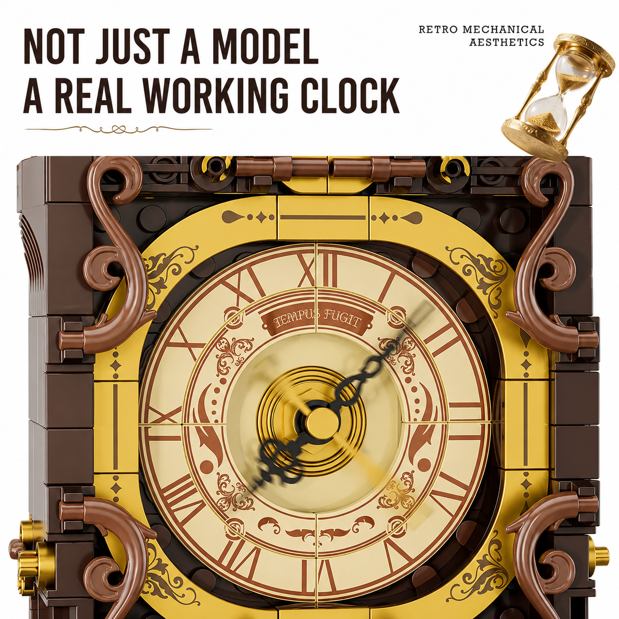 Vintage Mechanical Pendulum Clock Building Block Set – Functional Battery-Powered Clock Model
