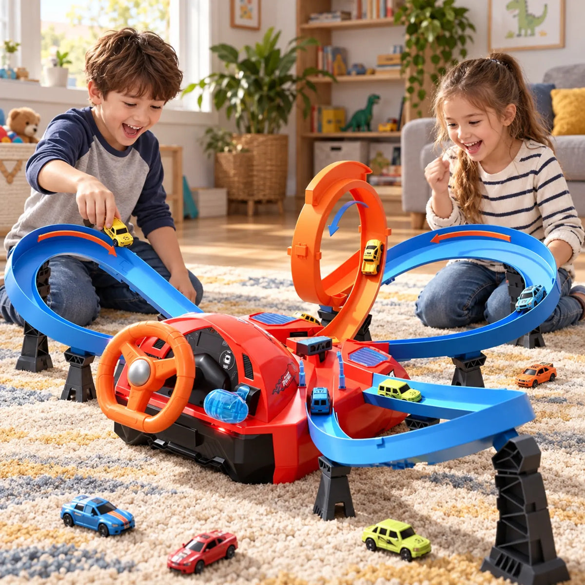 Steering Wheel Stunt Racing Track Set – 360° Loop Dual Car Race Toy