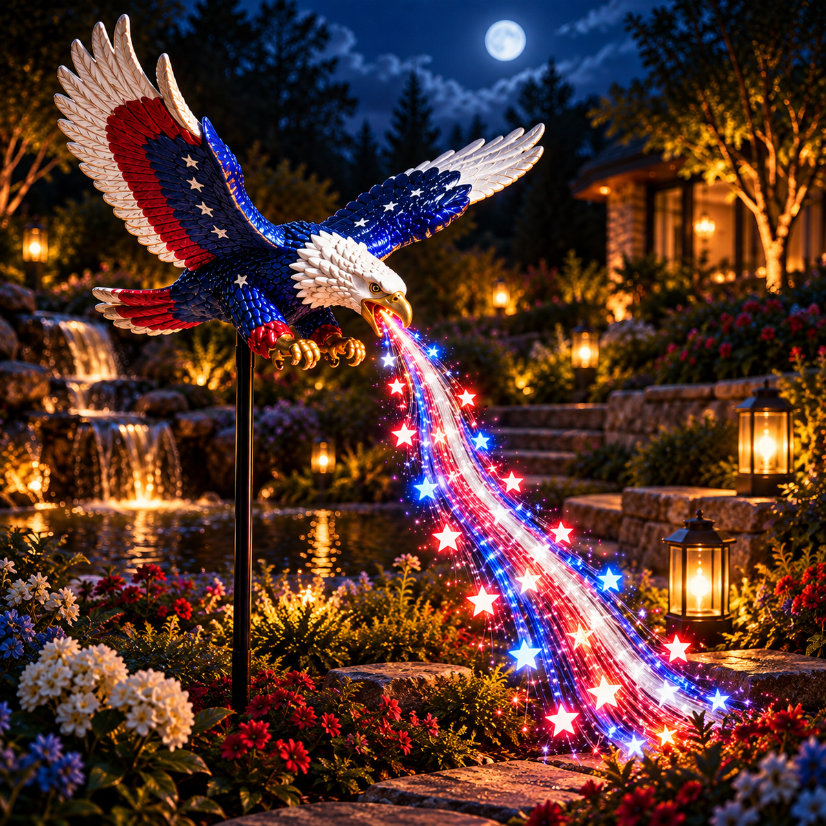 Fantasy Solar Garden Stake Light – American Eagle & Black Dragon