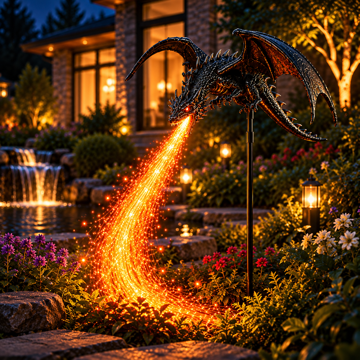 Fantasy Solar Garden Stake Light – American Eagle & Black Dragon