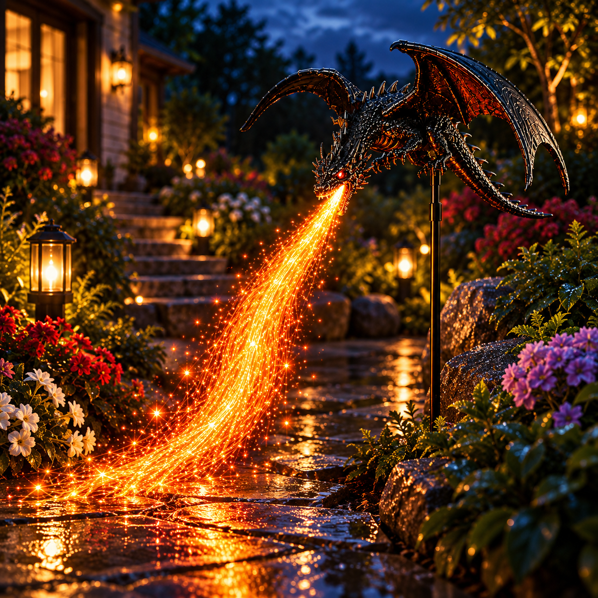 Fantasy Solar Garden Stake Light – American Eagle & Black Dragon