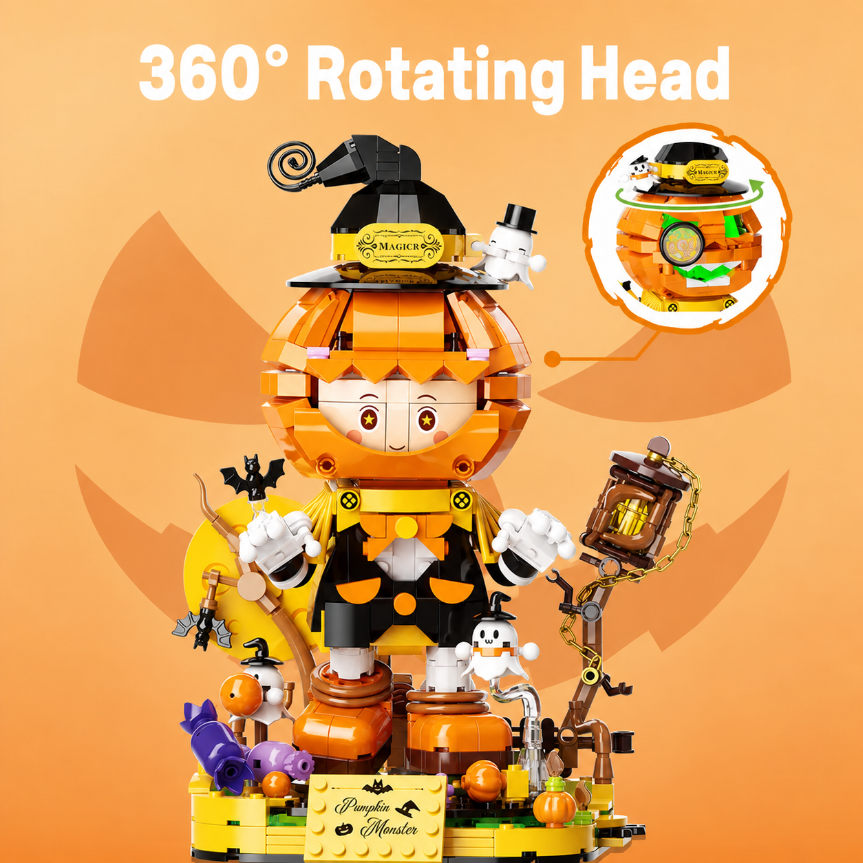 Light-Up Halloween Pumpkin Monster Building Block Set