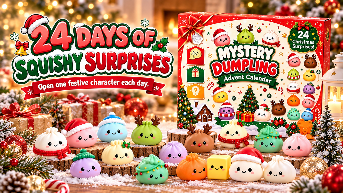 24-Day Christmas Squishy Advent Calendar with mystery dumpling toys, colorful holiday characters and festive countdown gift box