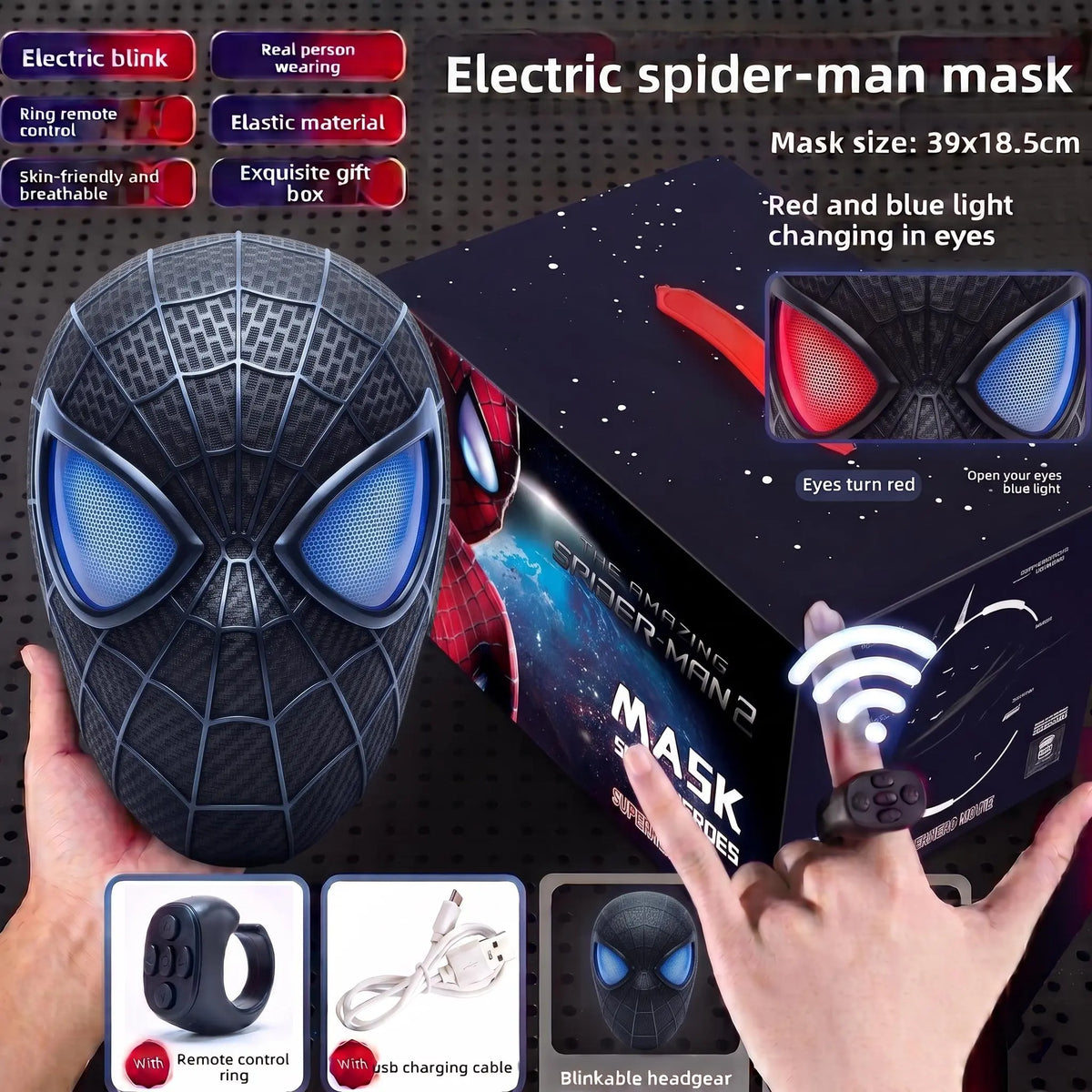 Animated Light-Up Superhero Mask with Ring Remote-Controlled Moving Eyes