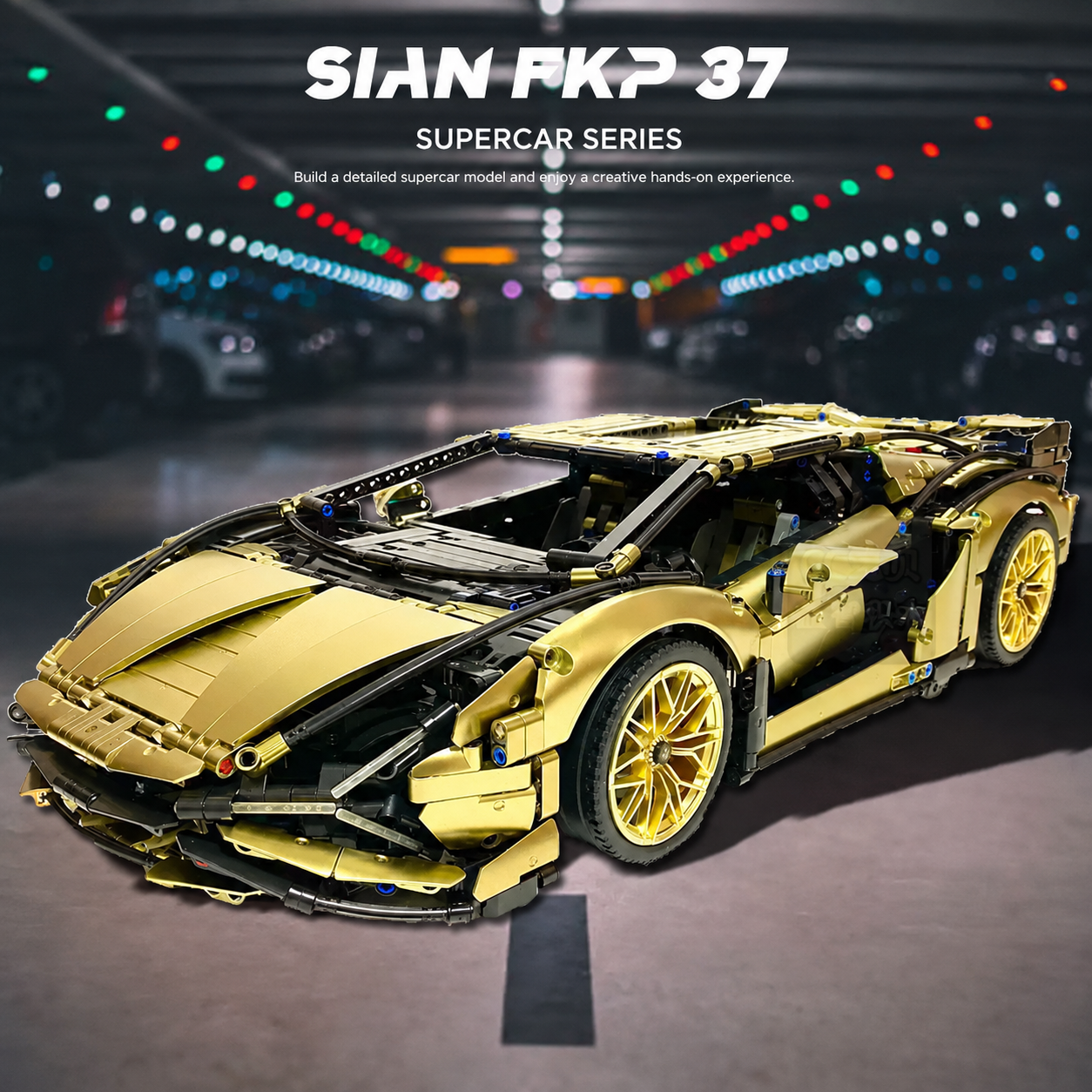 Golden Lamborghini-Inspired Big Bull Supercar Building Blocks Toy Model