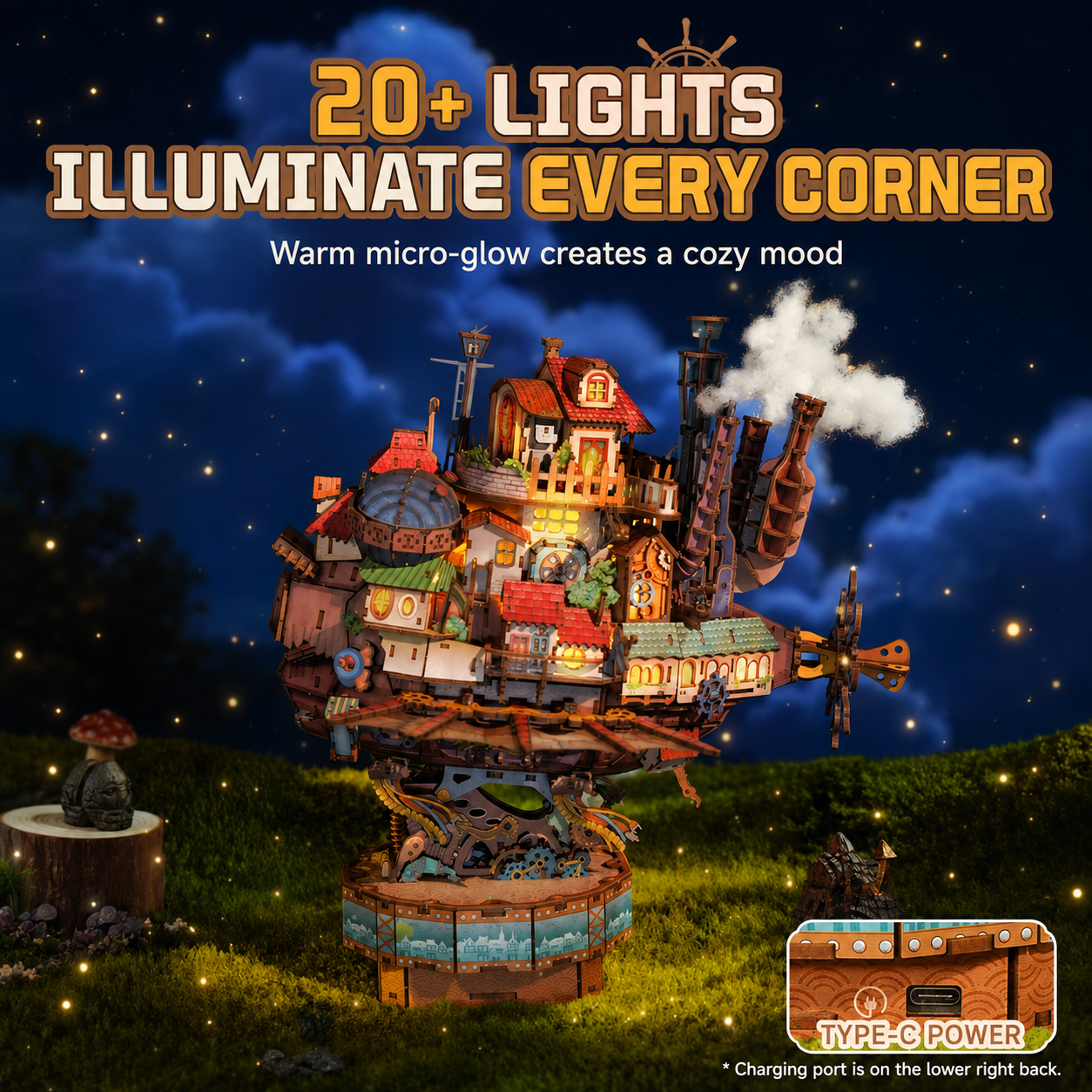 Moving Castle 3D Wooden Puzzle Kit with Lights, Music and Mechanical Motion