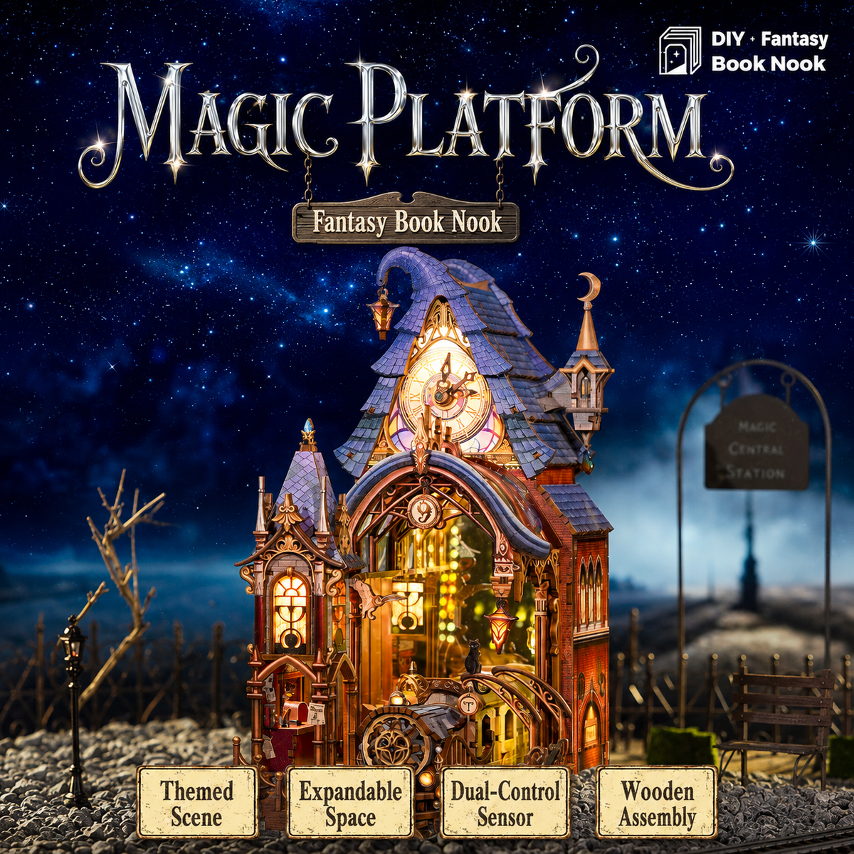 Magic Platform DIY Book Nook Kit with Lights, Expandable Platform and Endless Mirror Tunnel