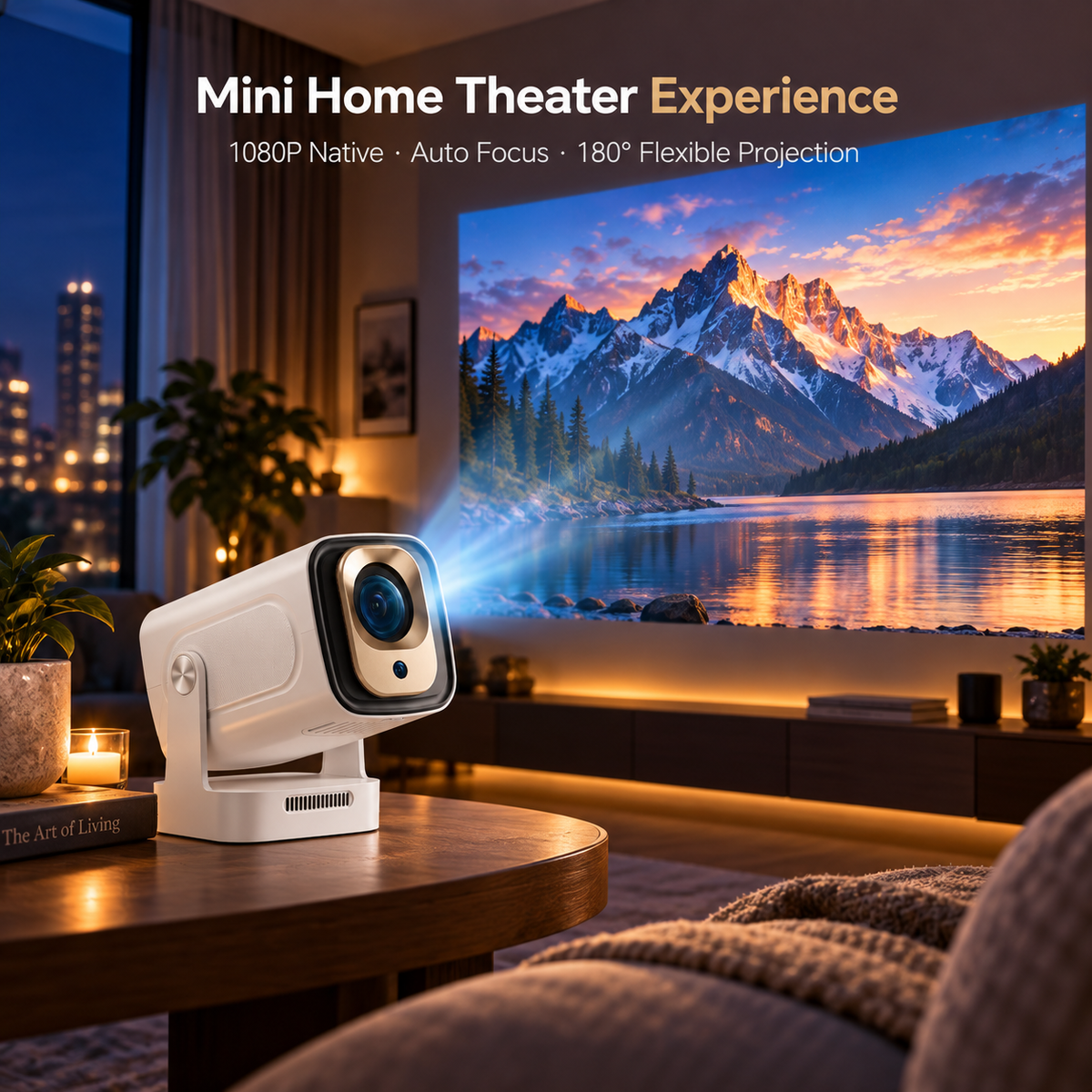 HY260 Pro Projecteur intelligent – Natif 1080P, prise en charge 4K, mise au point automatique et Wi-Fi 6