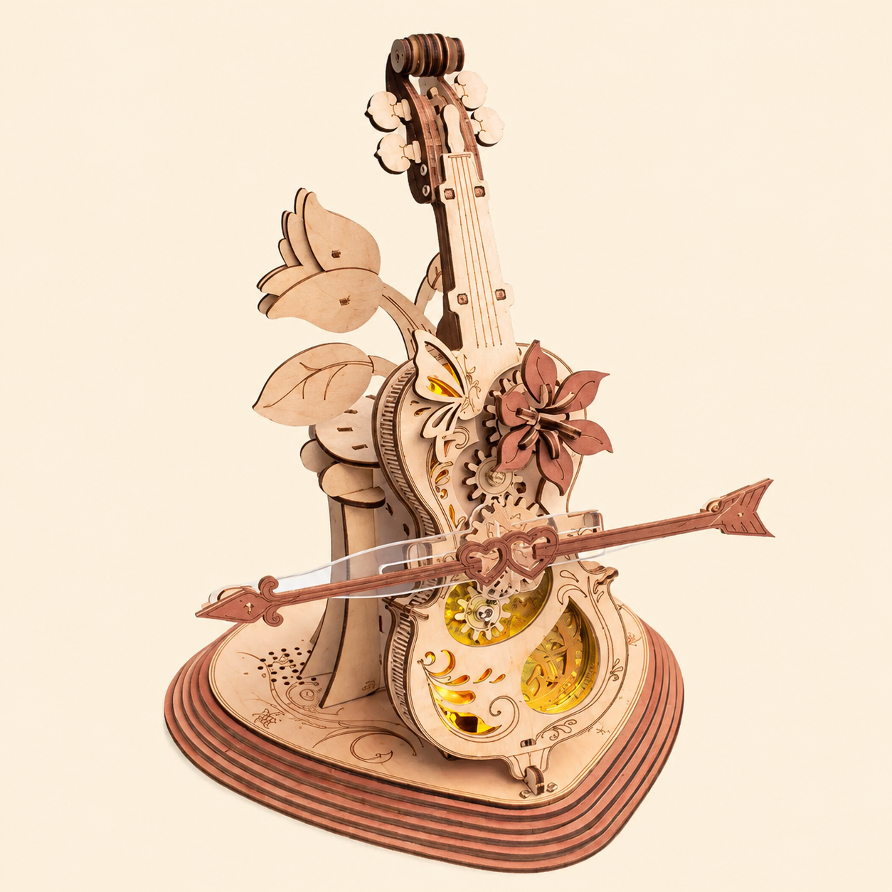 Bluetooth Wooden Violin Music Box DIY 3D Puzzle Model  Description