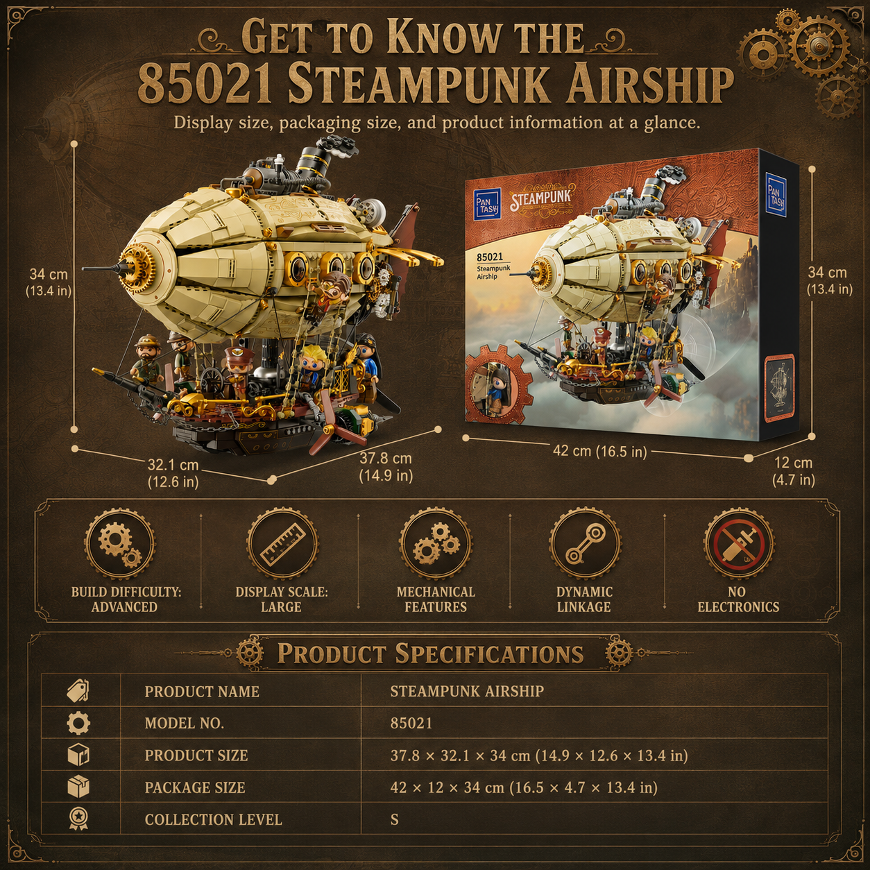 Steampunk Airship Building Block Set – Mechanical Fantasy Aircraft Model with 5 Adventure Characters