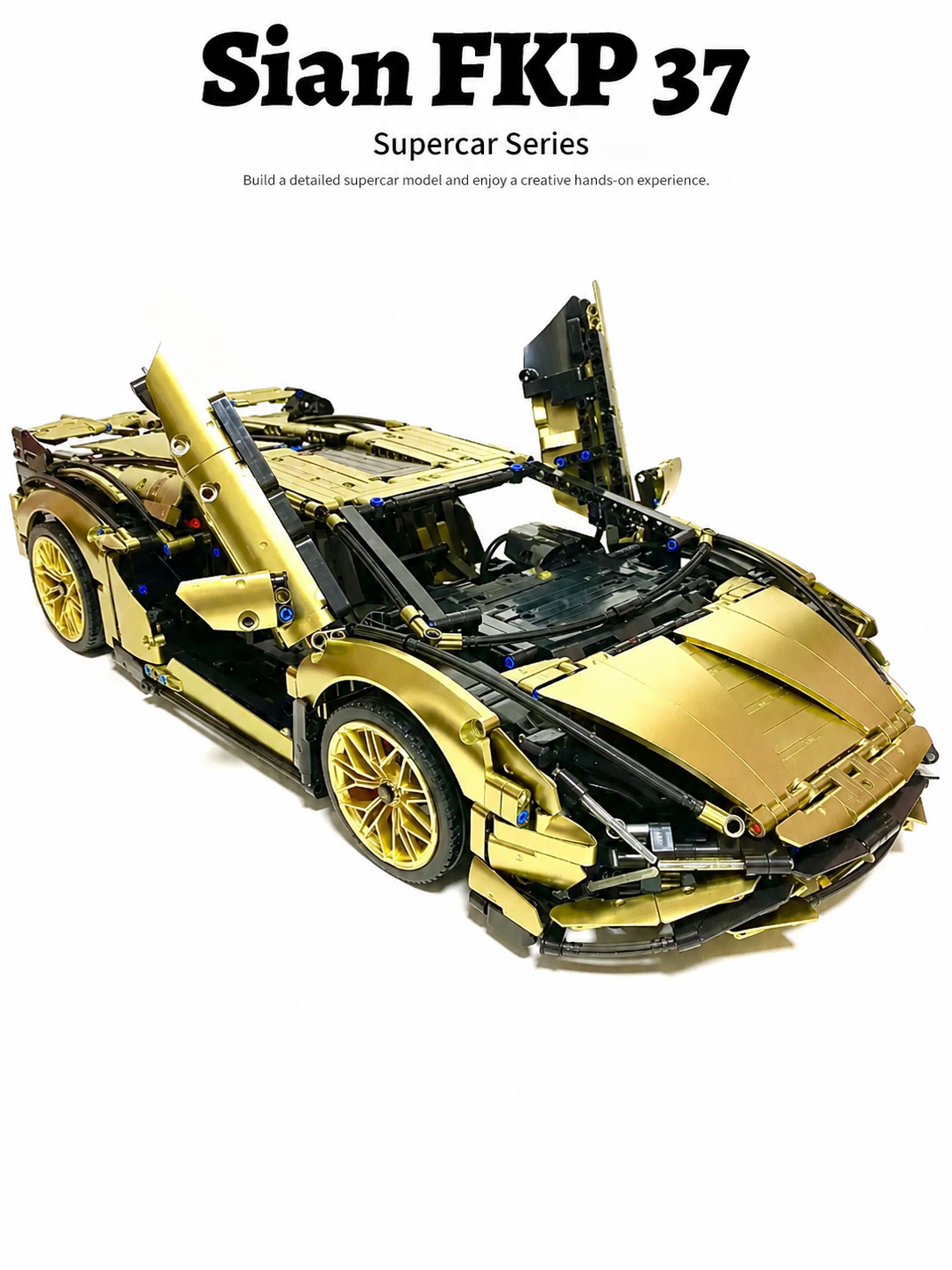 Golden Lamborghini-Inspired Big Bull Supercar Building Blocks Toy Model