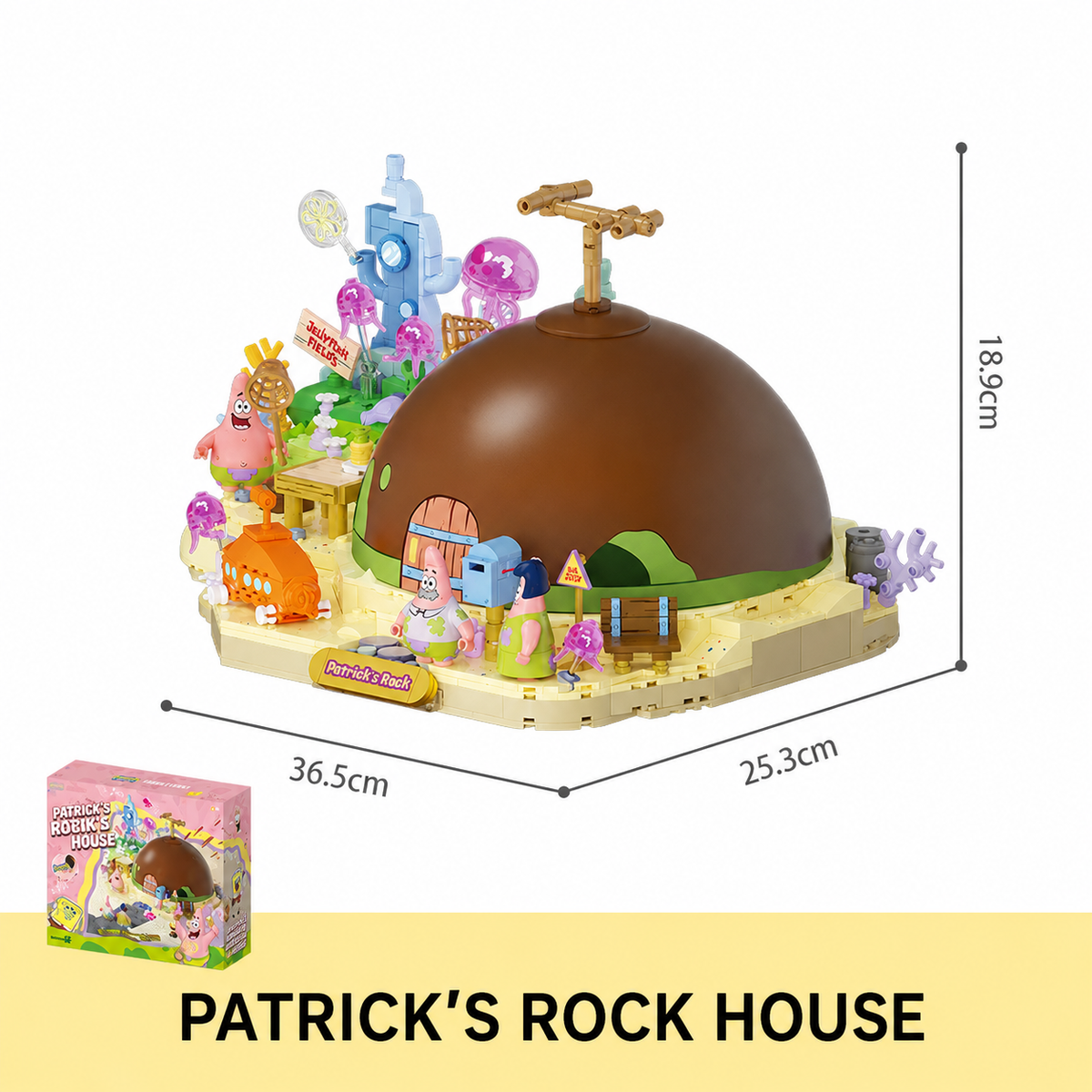 Coffret de construction La maison-rocher de Patrick avec socle d'exposition sous-marin et figurines