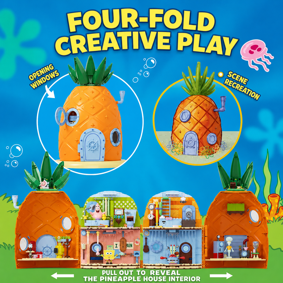 Ensemble de construction La maison ananas de Bob l'éponge avec lumières, design coulissant et figurines