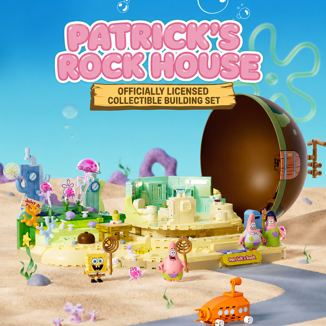 SpongeBob Patrick’s Rock House Building Set with Undersea Display Base and Character Figures