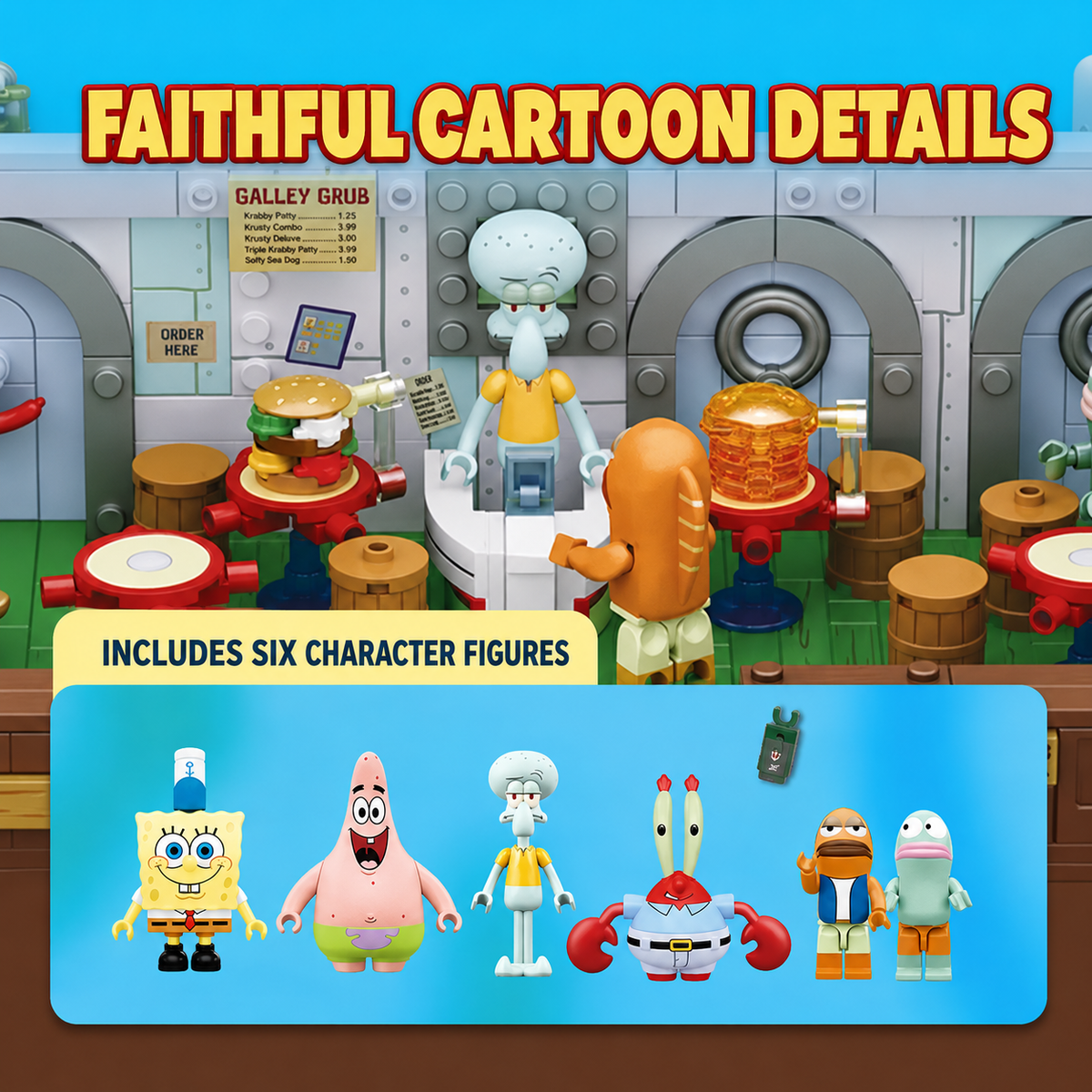 SpongeBob Krusty Krab Building Set with Lights, Pull-Out Structure and 6 Character Figures