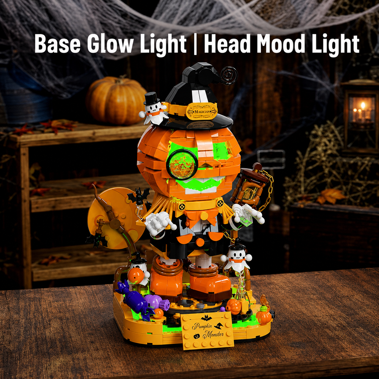 Light-Up Halloween Pumpkin Monster Building Block Set