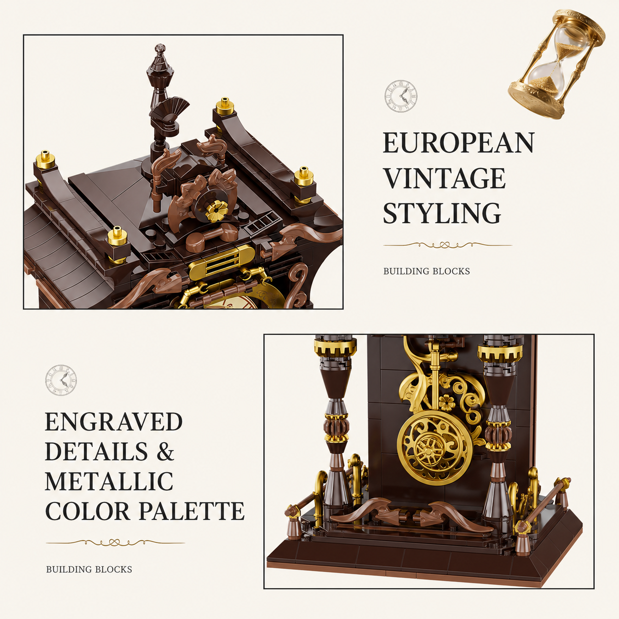 Vintage Mechanical Pendulum Clock Building Block Set – Functional Battery-Powered Clock Model