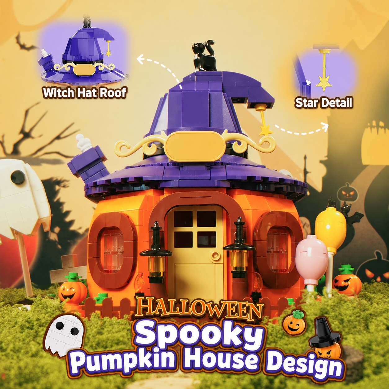 Halloween Pumpkin House Building Block Set