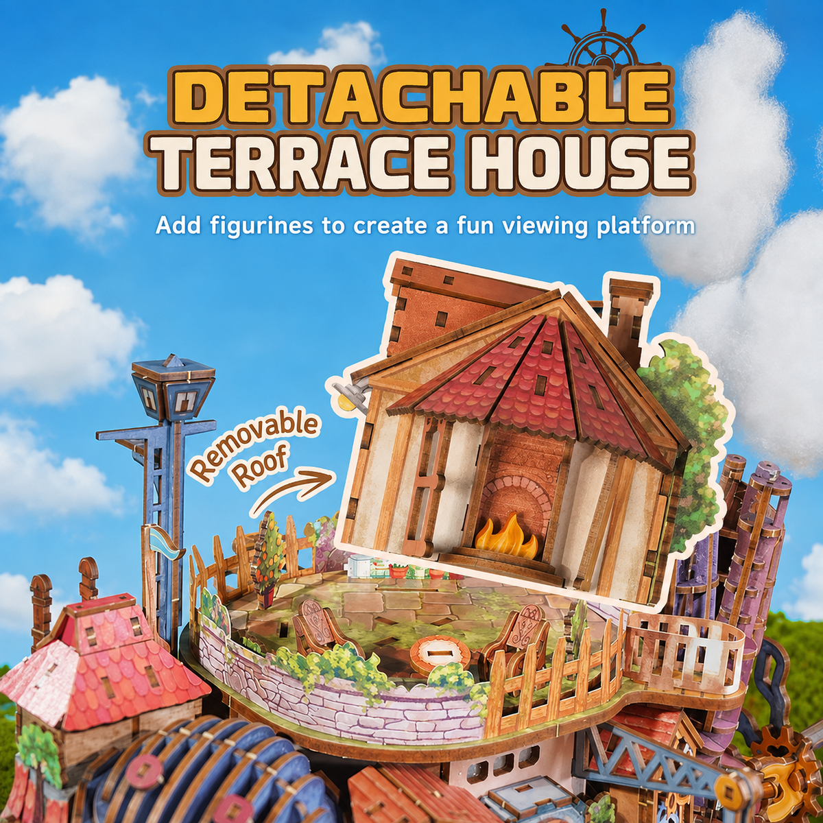 Kit de Puzzle en Bois 3D Château Ambulant avec Lumières, Musique et Mouvement Mécanique