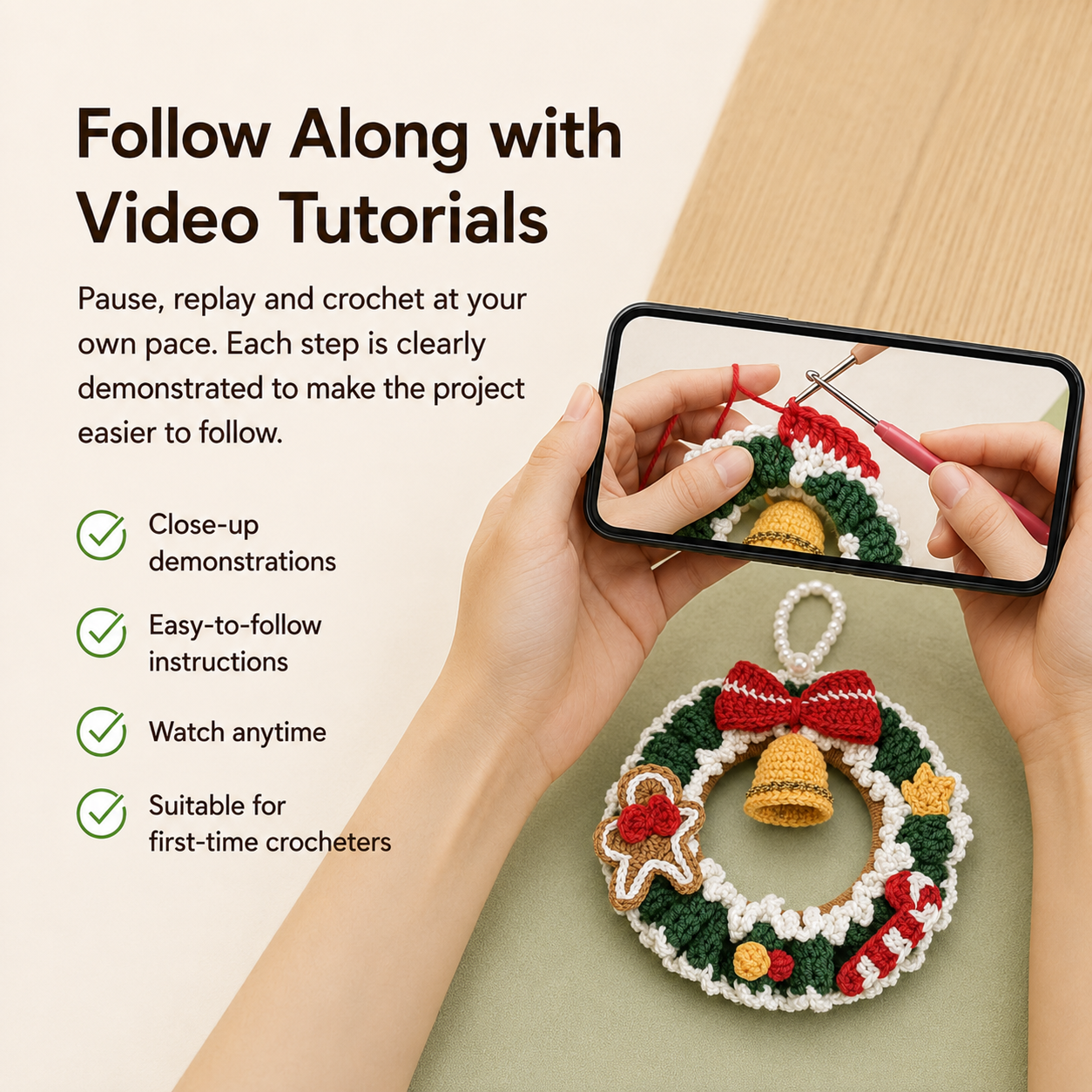 Christmas Wreath DIY Crochet Kit with Video Tutorials
