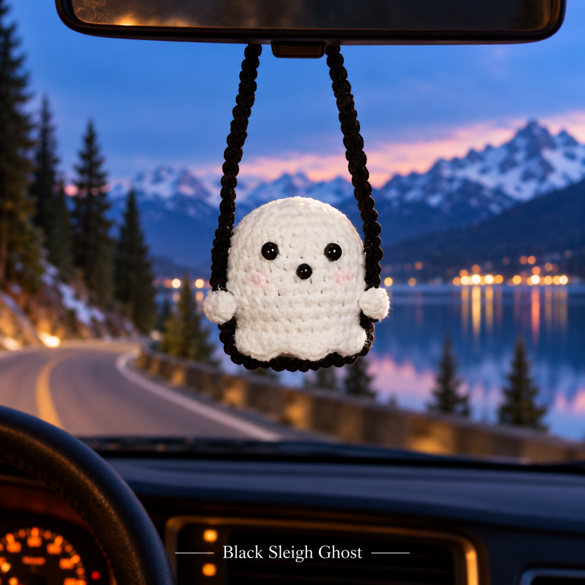 Crochet Halloween Car Mirror Charm – Cute Ghost & Pumpkin Hanging Ornament