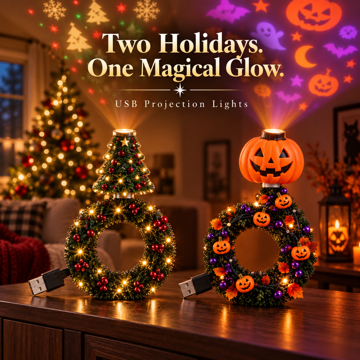 Holiday Magic USB Projection Light – Christmas & Halloween LED Décor
