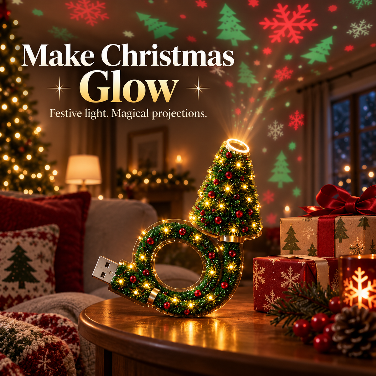 Holiday Magic USB Projection Light – Christmas & Halloween LED Décor