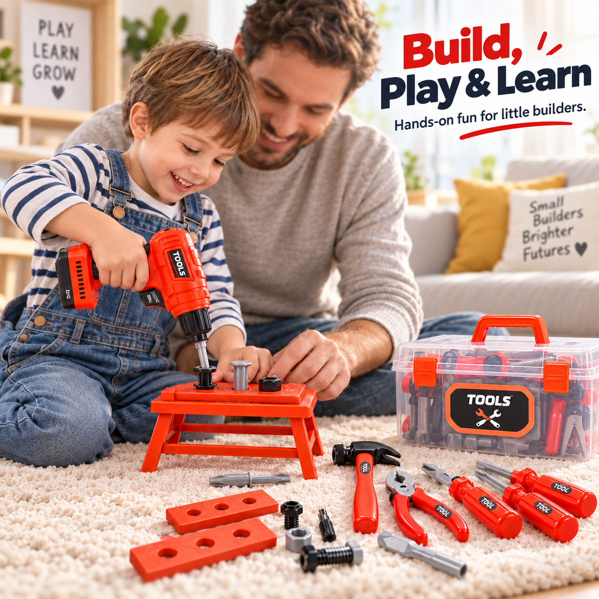 Kids Pretend Tool Set with Electric Drill – Little Builder Role Play Kit