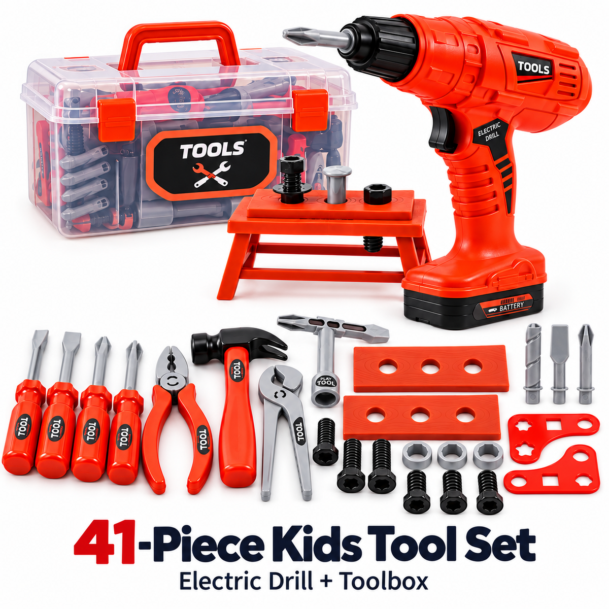 Kids Pretend Tool Set with Electric Drill – Little Builder Role Play Kit