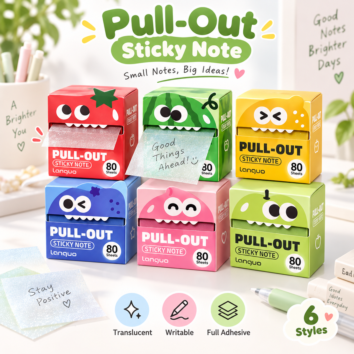 Pull-Out Transparent Sticky Notes – Cute Repositionable Study & Note Tabs
