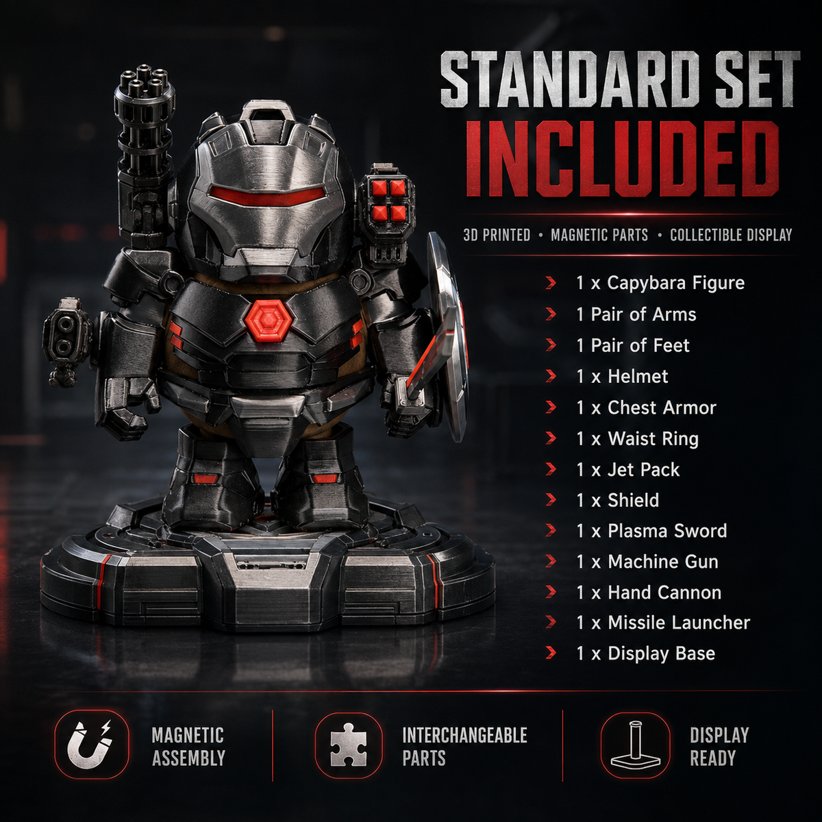 Figurine de Capybara Mecha imprimée en 3D – Jouet de collection à assemblage magnétique