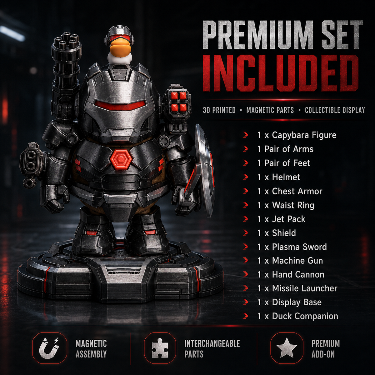 Figurine de Capybara Mecha imprimée en 3D – Jouet de collection à assemblage magnétique