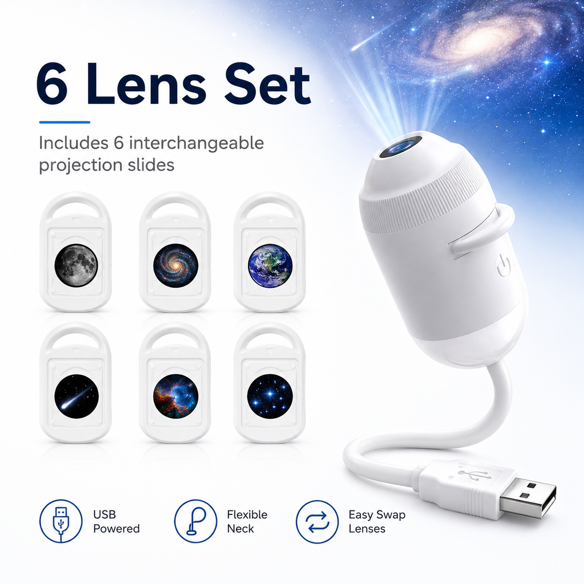 Veilleuse projecteur d'étoiles USB – Lampe de plafond galaxie flexible