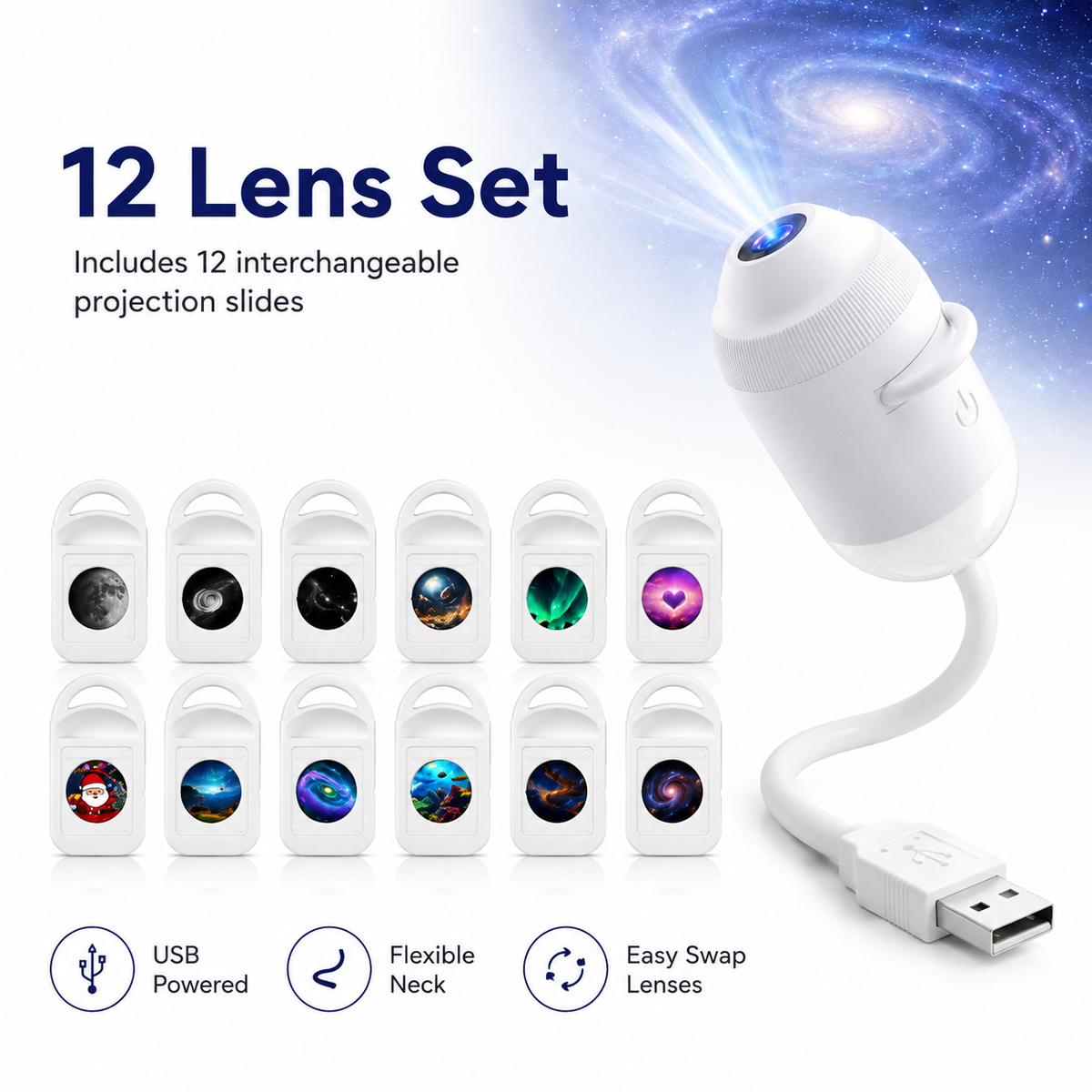 Veilleuse projecteur d'étoiles USB – Lampe de plafond galaxie flexible
