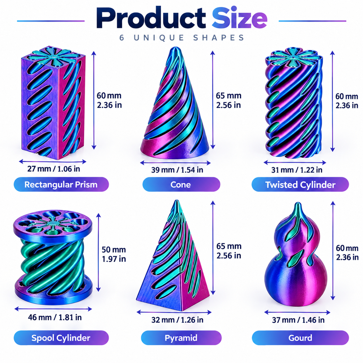 Geometric Spiral Fidget Decor – 6 Unique Shapes