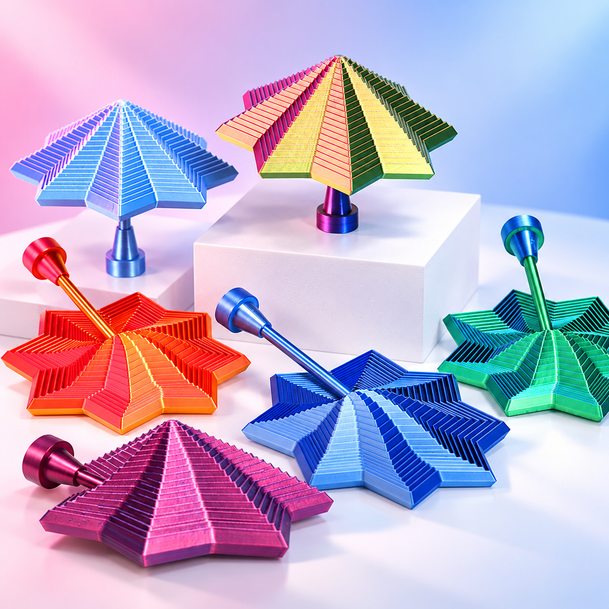 Geometric Star Wobble Spinner – 3D Printed Desk Fidget Toy