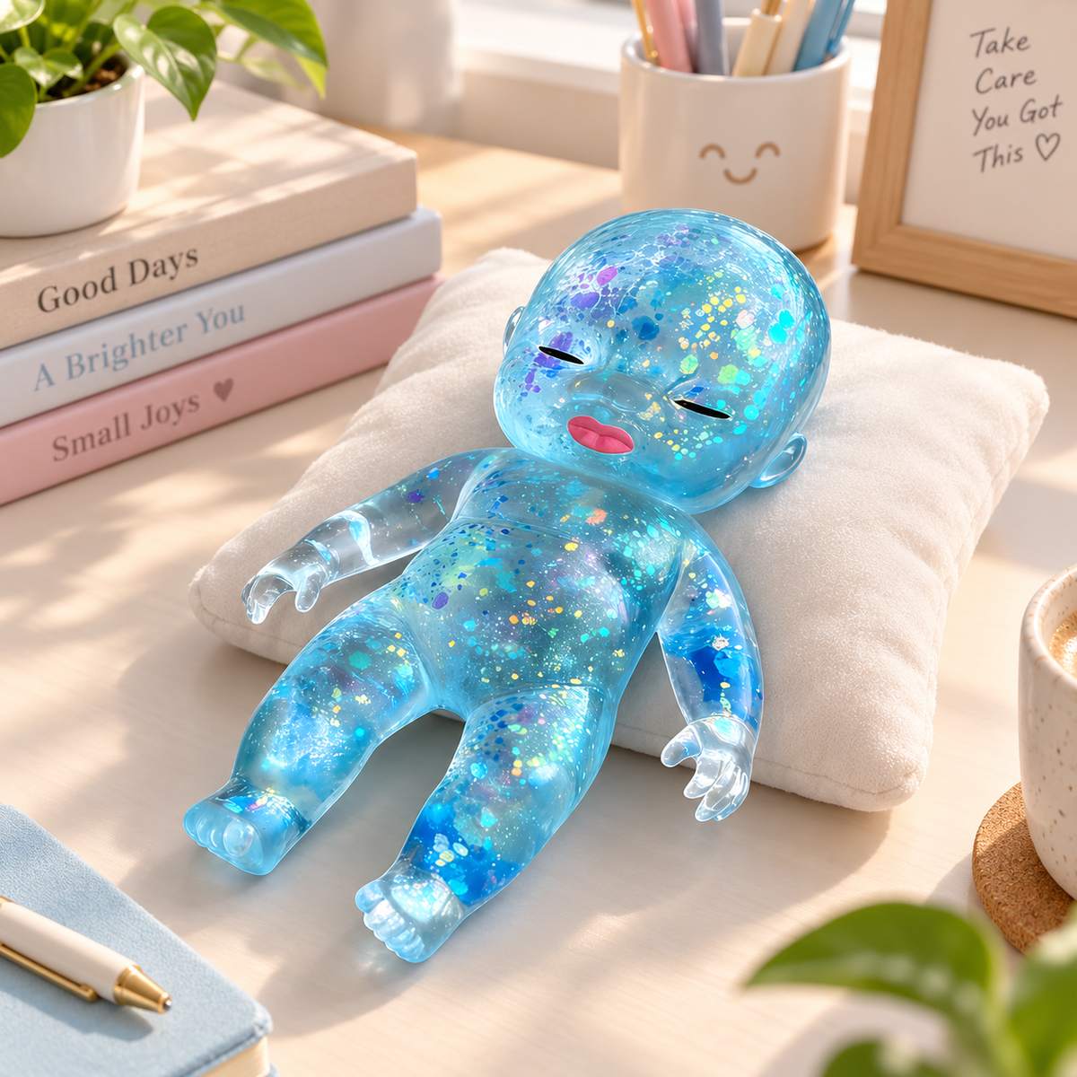 Glitter Baby Squishy Stress Toy – Soft Squeeze Sensory Fidget Doll